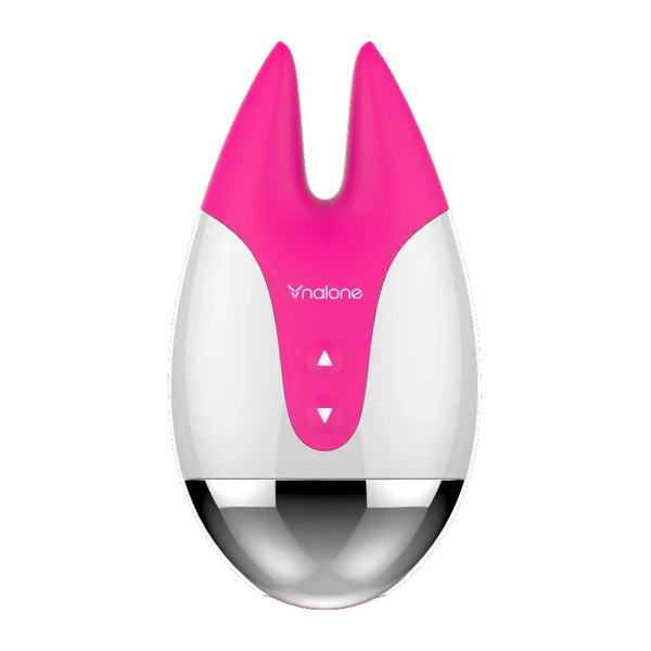 Nalone Fifi in Pink and White, twin-eared vibrator with chrome base