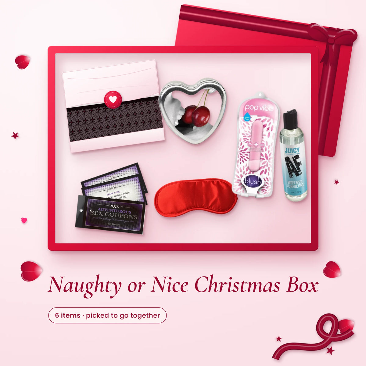 Naughty or Nice Christmas Box: Lapdance Lace Bodystocking, Adventurous Sex Coupons (set of 15), Edible Massage Candle…