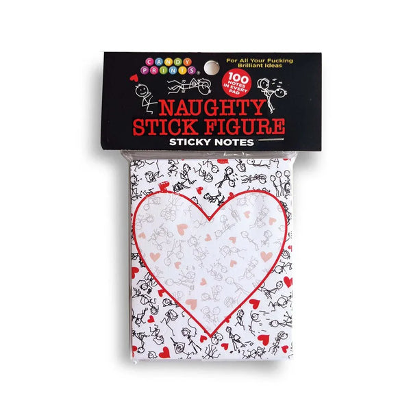 Naughty Stick Figure sticky notes, heart-bordered pad in its header pack, 100 sheets