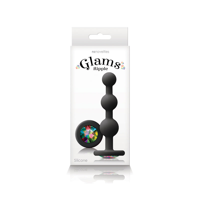Glams Ripple rainbow gem butt plug, side view showing ripple texture