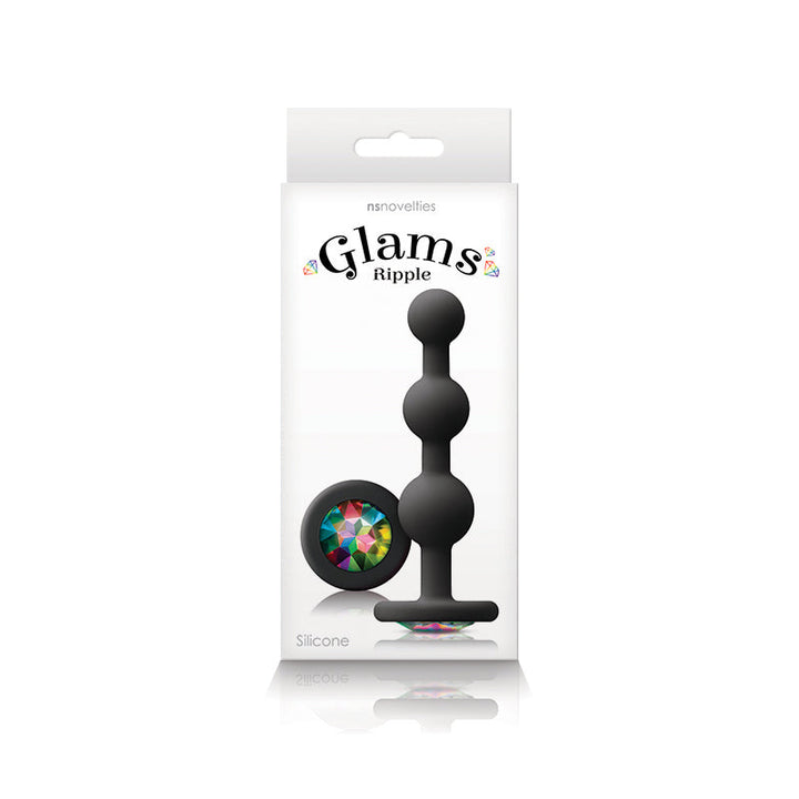 Glams Ripple rainbow gem butt plug, side view showing ripple texture