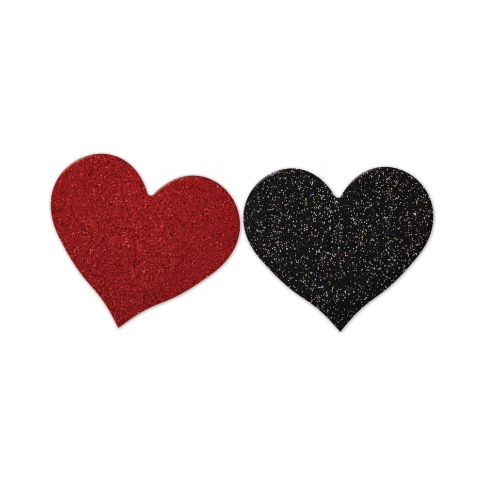 Nipplicious - Heart Shape Pasties - Glitter - 2Pk. Red & Black – Sex toys NZ by Naughtyhut. Discreet delivery nationwide.