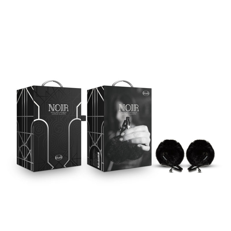 Noir Pom Adjustable Nipple Clamps - Black Furry Nipple Clamps – Sex toys NZ by Naughtyhut. Discreet delivery nationwide.