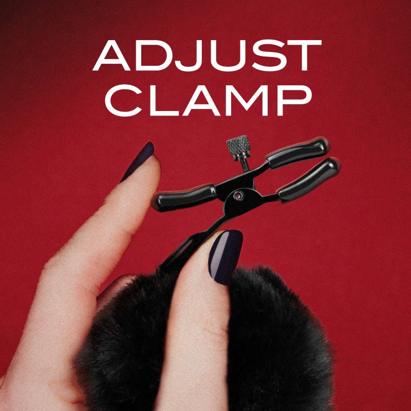 Buy Noir Pom Adjustable Nipple Clamps - Black Furry Nipple Clamps – Naughtyhut NZ sex toys online. Discreet delivery & top brands.