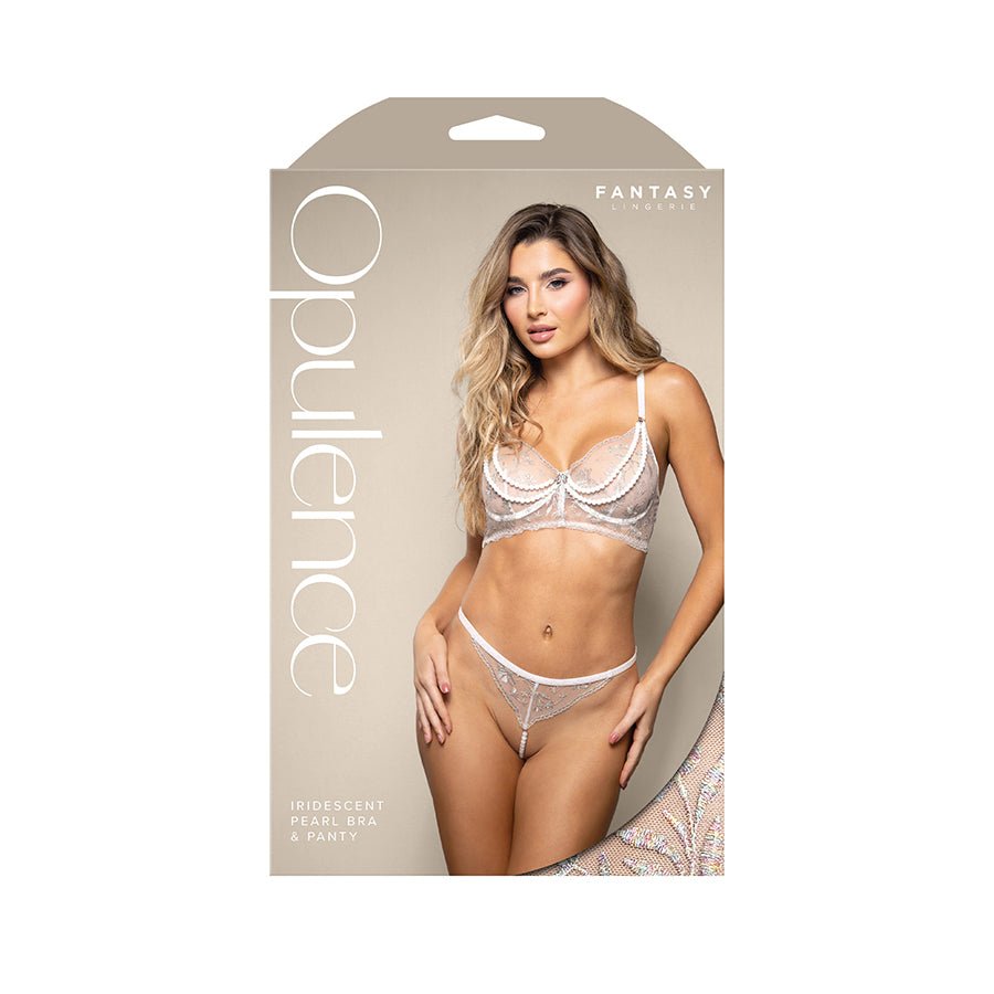 Buy OPULENCE Iridescent Pearl Bra & Panty - White - White - S/M Size – Naughtyhut NZ sex toys online. Discreet delivery & top brands.