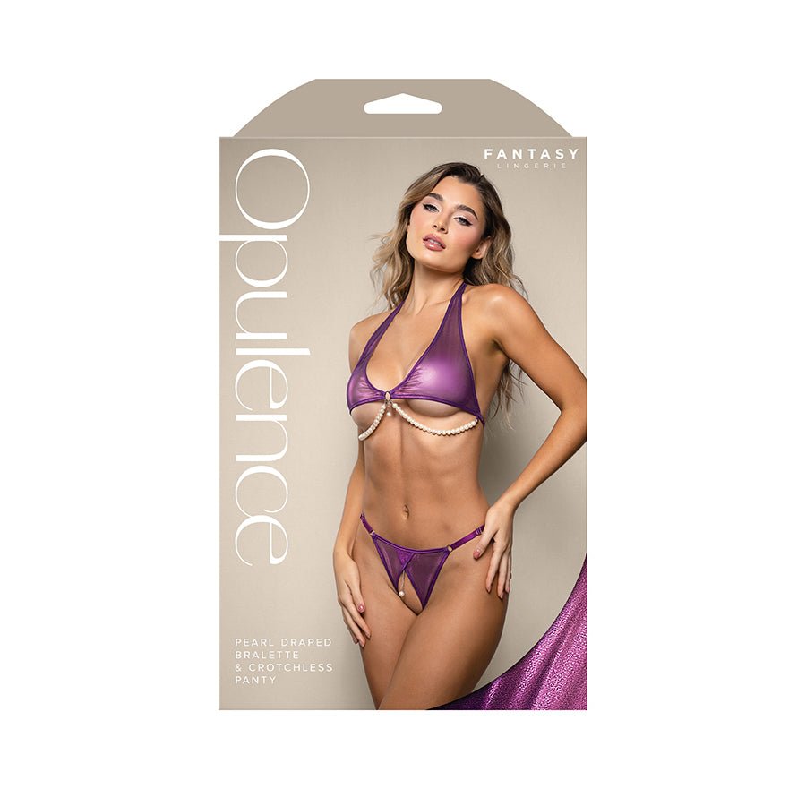 Buy OPULENCE Pearl Draped Bralette & Crotchless Panty - Purple - S/M Size – Naughtyhut NZ sex toys online. Discreet delivery & top brands.