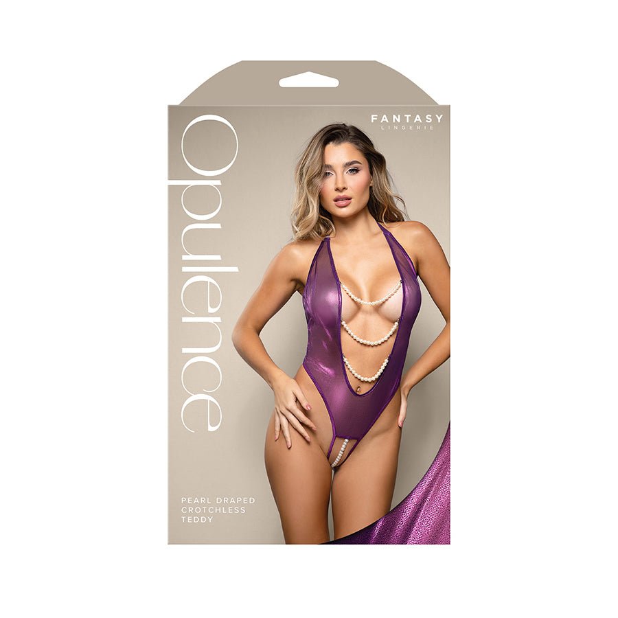 OPULENCE Pearl Draped Crotchless Teddy - Purple - S/M Size – Sex toys NZ by Naughtyhut. Discreet delivery nationwide.