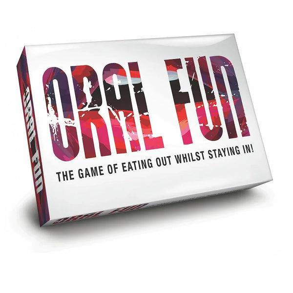 Oral Fun board game box, white lid with magazine-cut lettering