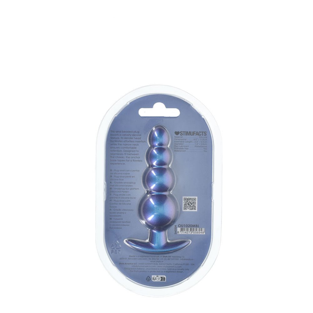 OUCH! Beaded Anal Plug - Metallic Blue - Metallic Blue 11.7 cm Butt Plug – Sex toys NZ by Naughtyhut. Discreet delivery nationwide.