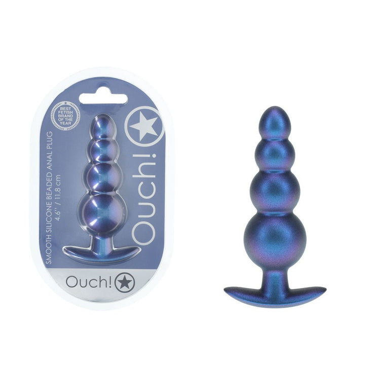 OUCH! Beaded Anal Plug - Metallic Blue - Metallic Blue 11.7 cm Butt Plug – Sex toys NZ by Naughtyhut. Discreet delivery nationwide.