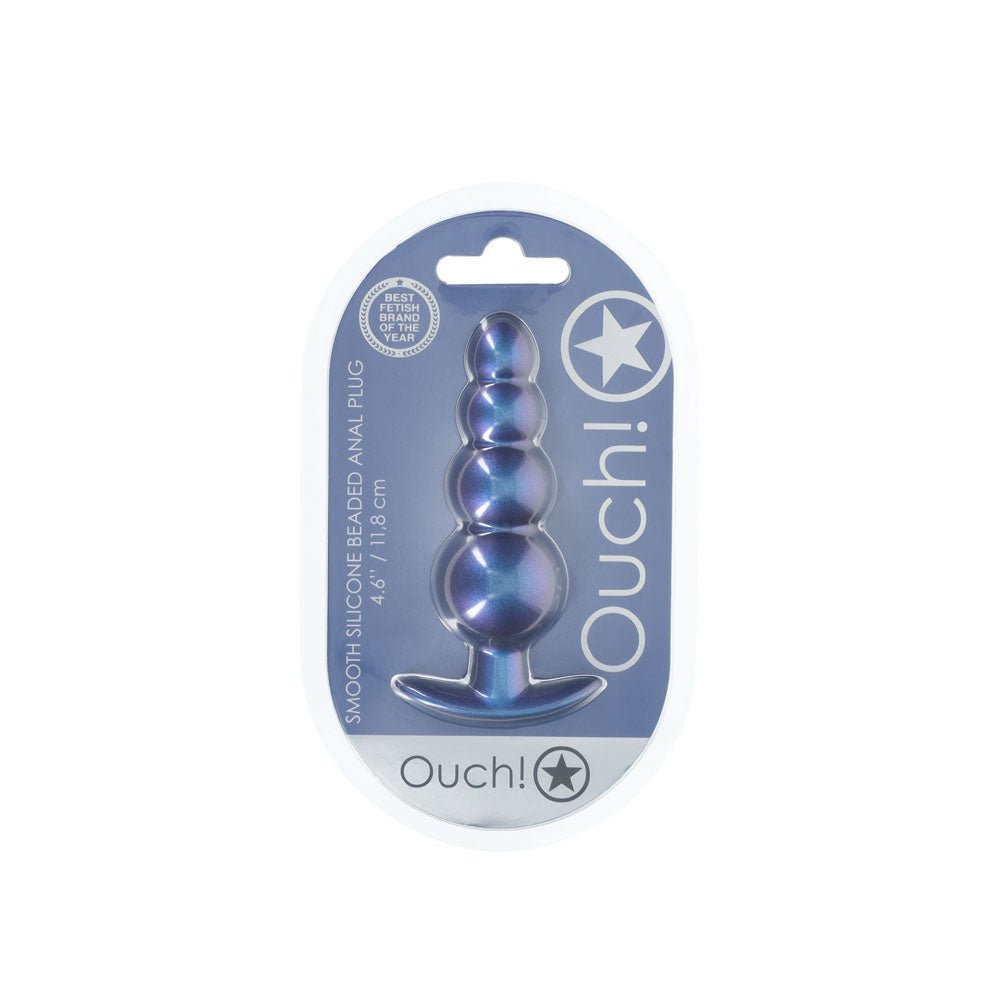OUCH! Beaded Anal Plug - Metallic Blue - Metallic Blue 11.7 cm Butt Plug – Sex toys NZ by Naughtyhut. Discreet delivery nationwide.