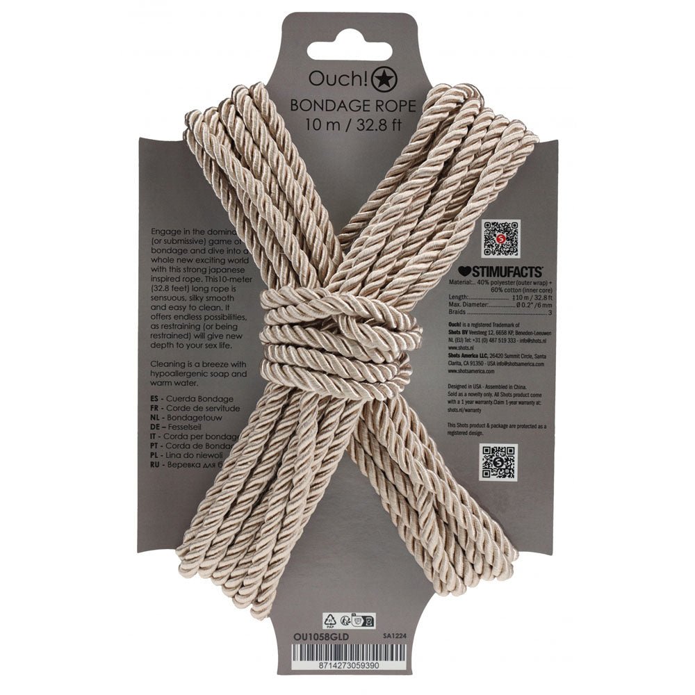 Buy OUCH! Bondage Rope - 10 M - Gold - Gold Nylon Bondage Rope - 10 metre Length – Naughtyhut NZ sex toys online. Discreet delivery & top brands.