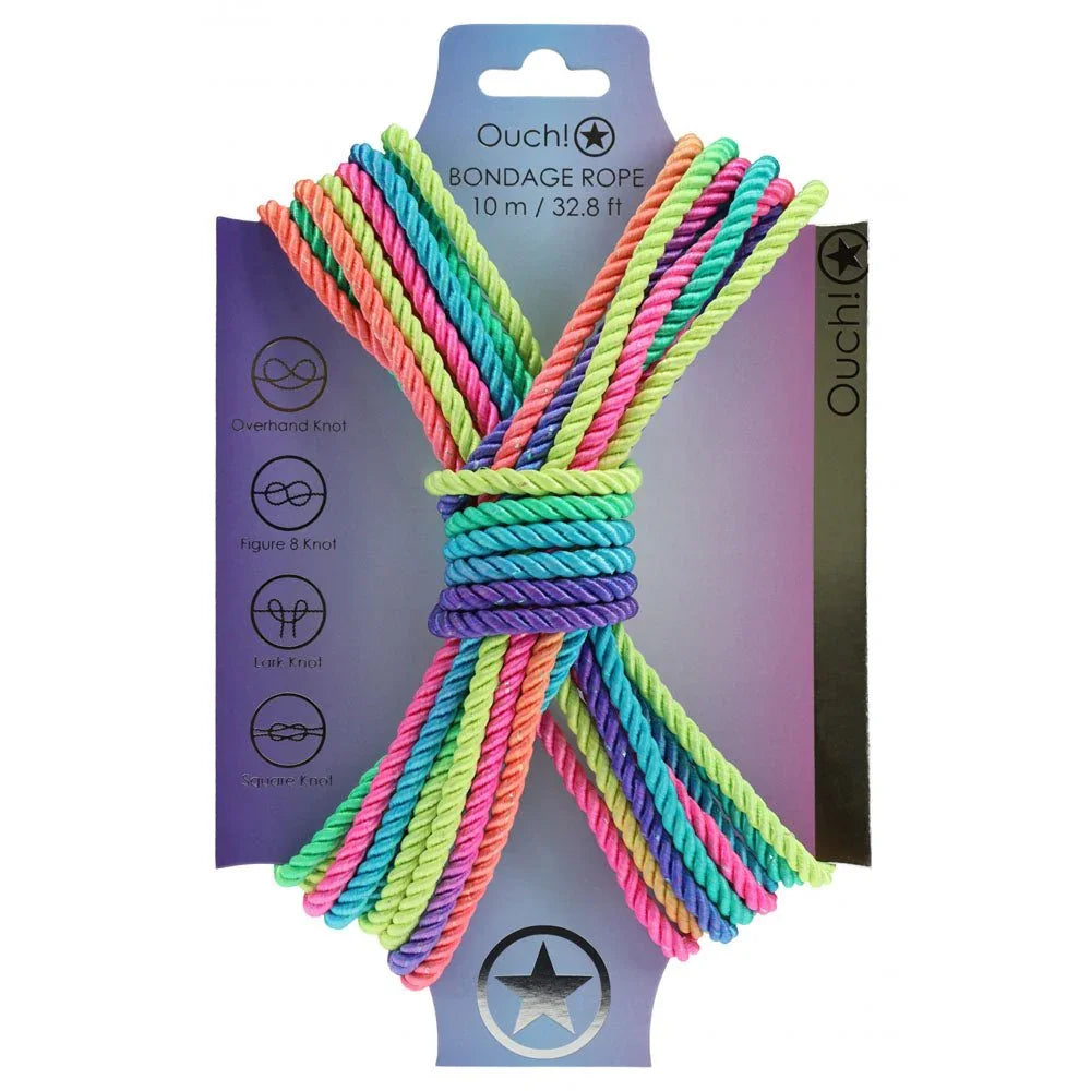 OUCH! Bondage Rope - 10 M - Multicolour 2 - Multicoloured Nylon Bondage Rope - 10 metre Length – Sex toys NZ by Naughtyhut. Discreet delivery nationwide.