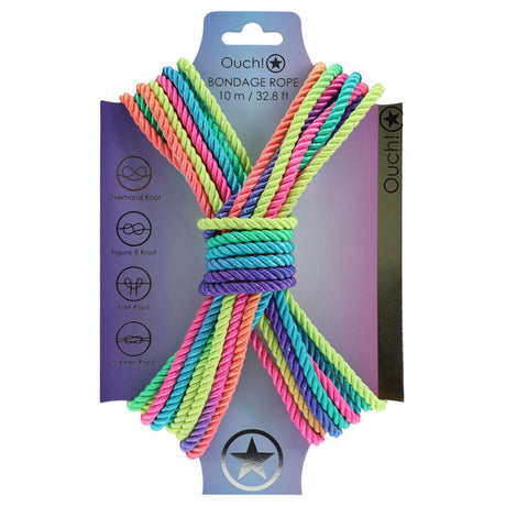 Buy OUCH! Bondage Rope - 10 M - Multicolour 2 - Multicoloured Nylon Bondage Rope - 10 metre Length – Naughtyhut NZ sex toys online. Discreet delivery & top brands.