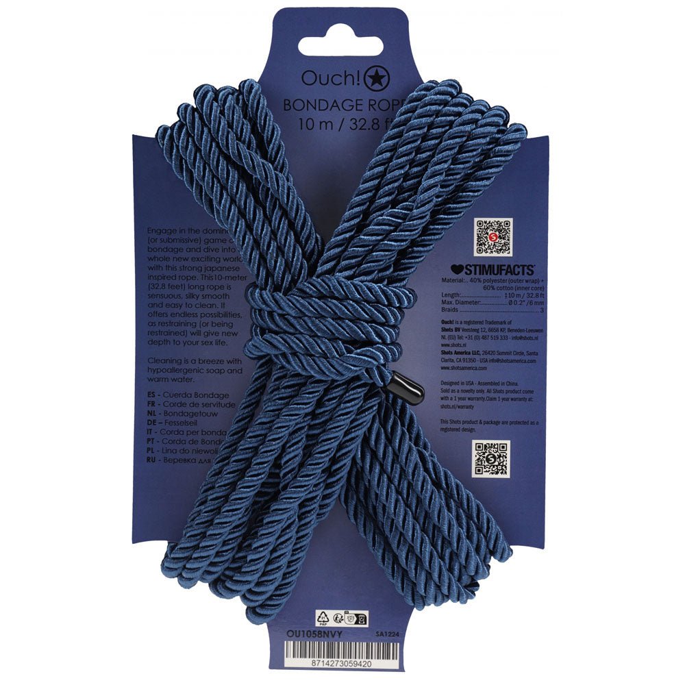 Buy OUCH! Bondage Rope - 10 M - Navy Blue - Navy Blue Nylon Bondage Rope - 10 metre Length – Naughtyhut NZ sex toys online. Discreet delivery & top brands.