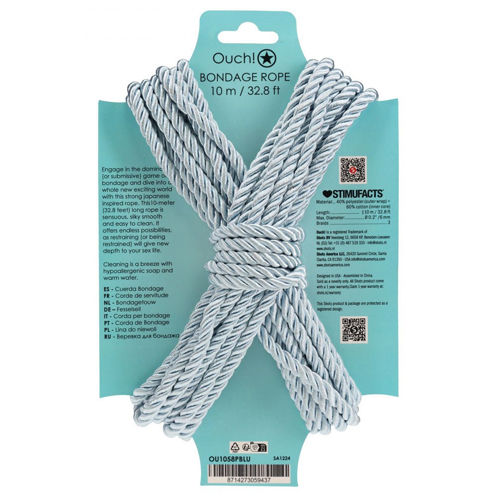 Buy OUCH! Bondage Rope - 10 M - Powder Blue - Powder Blue Nylon Bondage Rope - 10 metre Length – Naughtyhut NZ sex toys online. Discreet delivery & top brands.