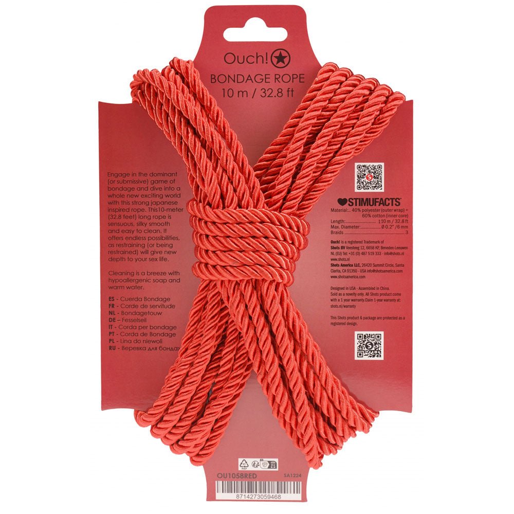 Buy OUCH! Bondage Rope - 10 M - Red - Red Nylon Bondage Rope - 10 metre Length – Naughtyhut NZ sex toys online. Discreet delivery & top brands.