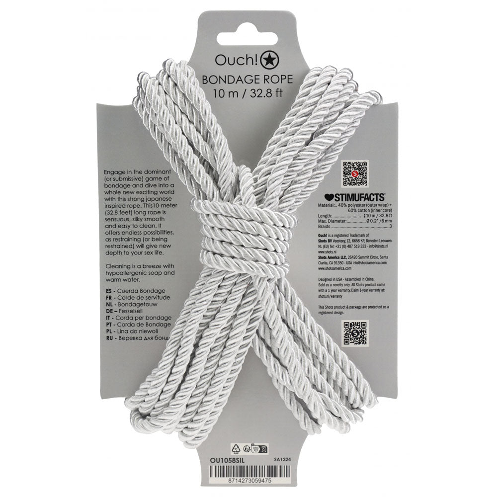 Buy OUCH! Bondage Rope - 10 M - Silver - Silver Nylon Bondage Rope - 10 metre Length – Naughtyhut NZ sex toys online. Discreet delivery & top brands.