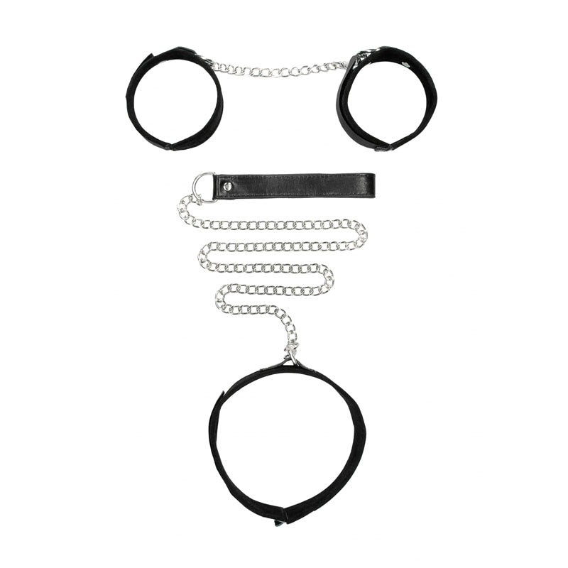 Buy OUCH! BW Velcro Collar With Leash And Hand Cuffs - Black Restraints – Naughtyhut NZ sex toys online. Discreet delivery & top brands.