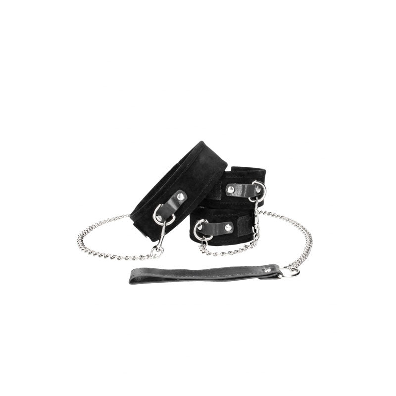 Buy OUCH! BW Velcro Collar With Leash And Hand Cuffs - Black Restraints – Naughtyhut NZ sex toys online. Discreet delivery & top brands.