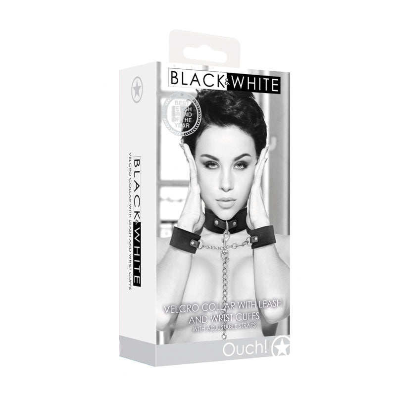 Buy OUCH! BW Velcro Collar With Leash And Hand Cuffs - Black Restraints – Naughtyhut NZ sex toys online. Discreet delivery & top brands.