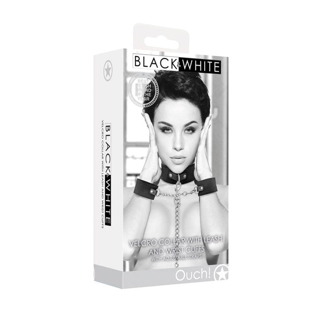 Buy OUCH! BW Velcro Collar With Leash And Hand Cuffs - Black Restraints – Naughtyhut NZ sex toys online. Discreet delivery & top brands.