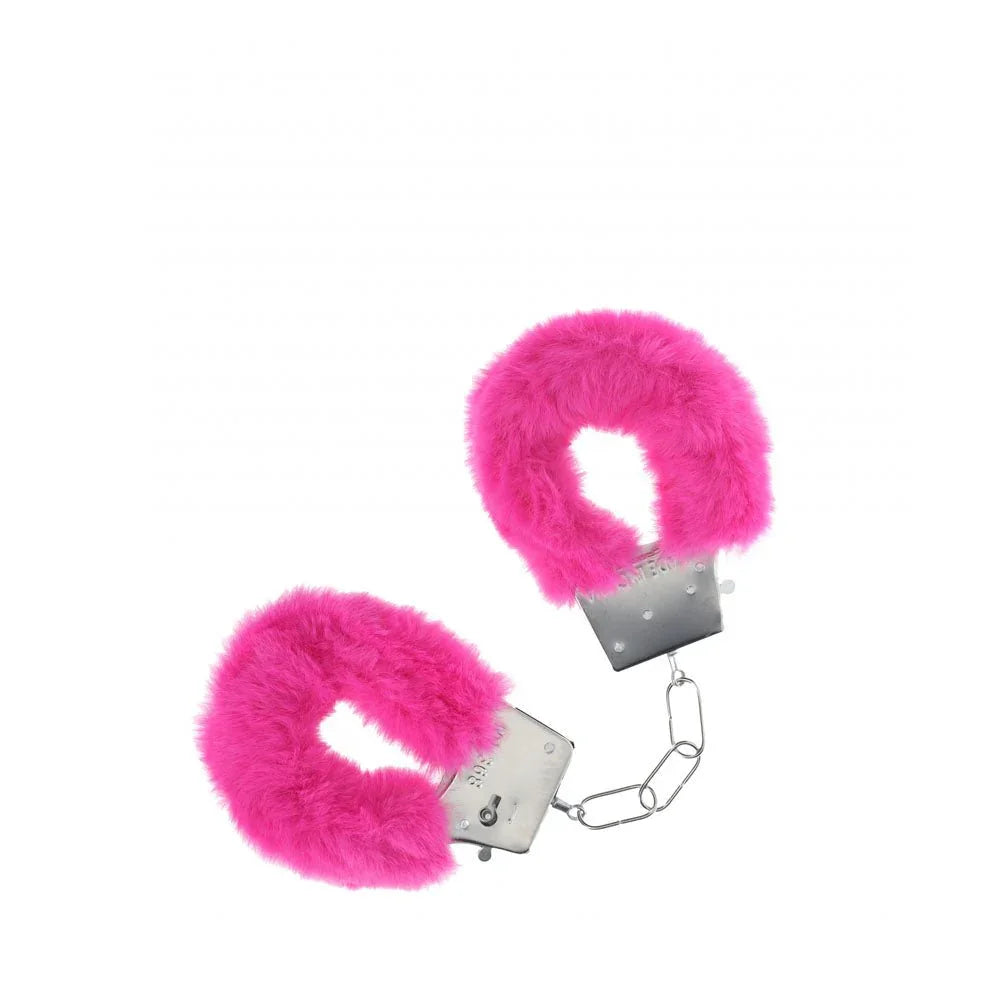 OUCH! Classic Fluffy Handcuffs in Pink, repeat gallery shot of the pink fur cuffs and chain