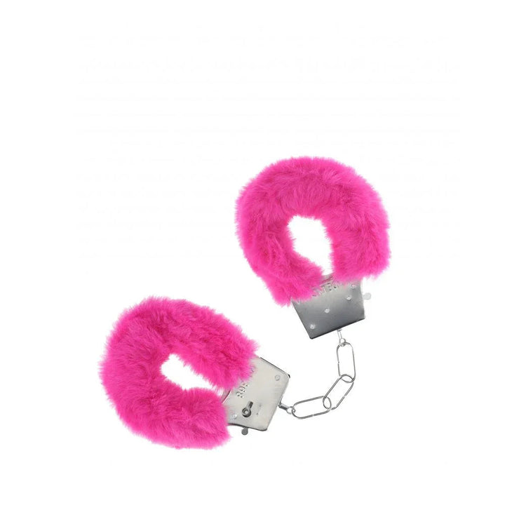 OUCH! Classic Fluffy Handcuffs in Pink, repeat gallery shot of the pink fur cuffs and chain
