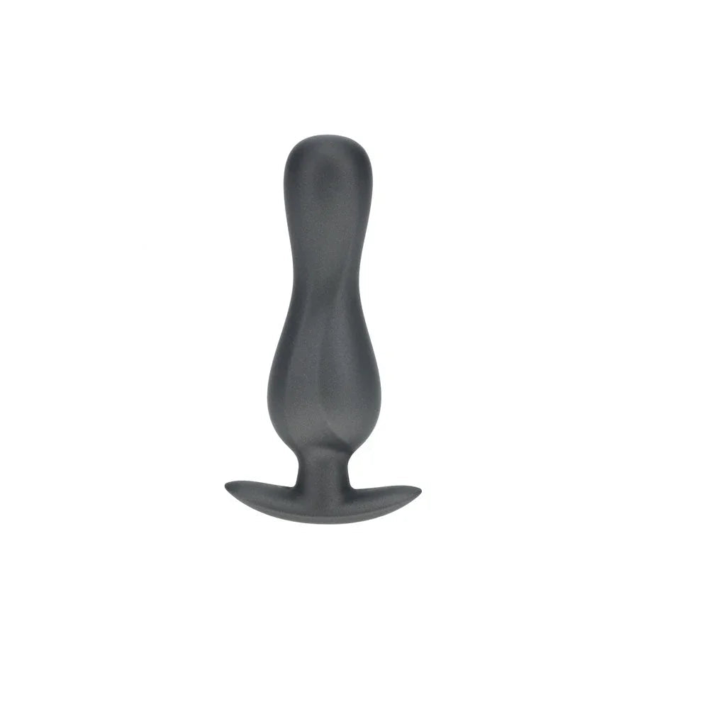 OUCH! Curvy Metal Anal Plug in Gunmetal, the plug alone on white showing its waisted shaft