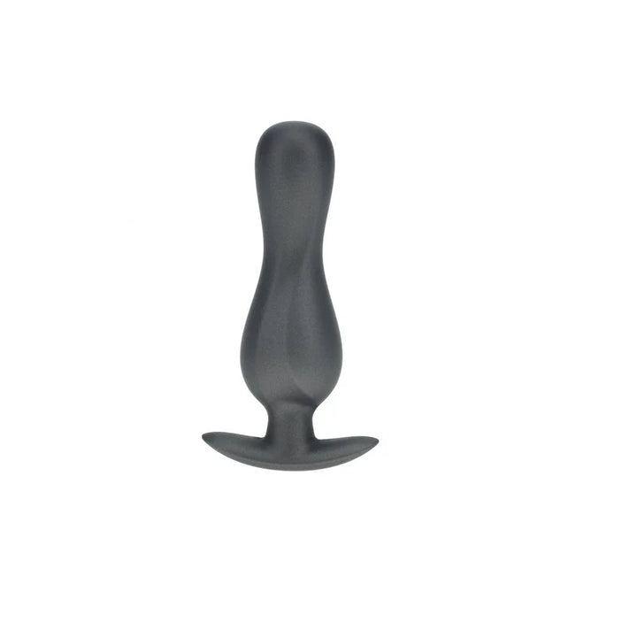 OUCH! Curvy Metal Anal Plug in Gunmetal, the plug alone on white showing its waisted shaft
