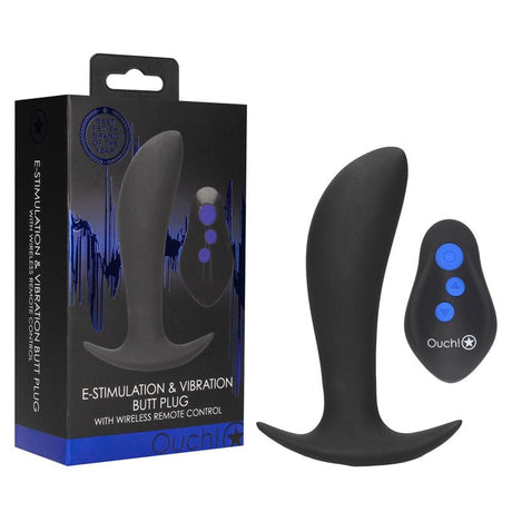 Buy OUCH! e - Stim & Vibrating Butt Plug with Wireless Remote - Black 12.3 cm USB Rechargeable Vibrating Butt Plug with e - Stim – Naughtyhut NZ sex toys online. Discreet delivery & top brands.