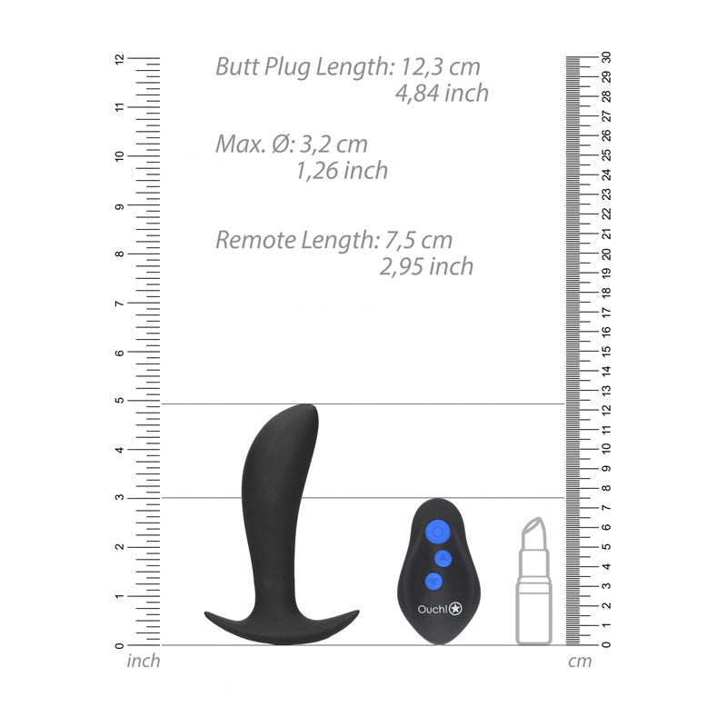 OUCH! e - Stim & Vibrating Butt Plug with Wireless Remote - Black 12.3 cm USB Rechargeable Vibrating Butt Plug with e - Stim – Sex toys NZ by Naughtyhut. Discreet delivery nationwide.