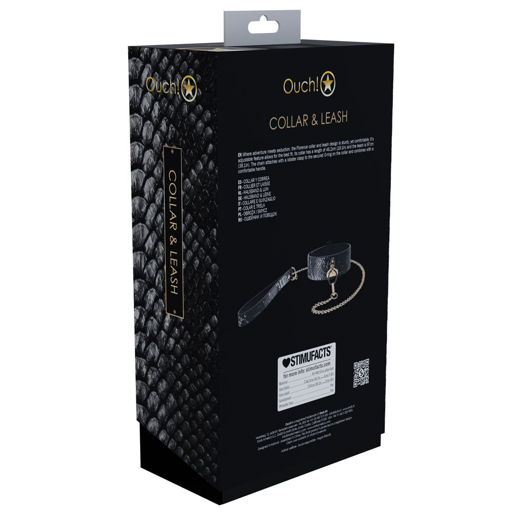 Buy OUCH! Florence Collection - Collar with Leash - Black Restraint – Naughtyhut NZ sex toys online. Discreet delivery & top brands.
