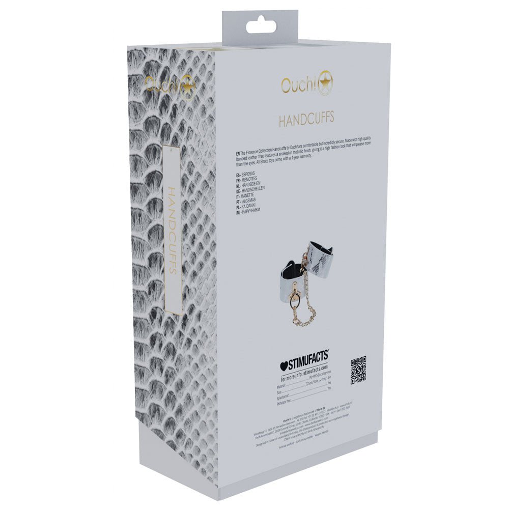 Buy OUCH! Florence Collection - Handcuffs - White Restraints – Naughtyhut NZ sex toys online. Discreet delivery & top brands.