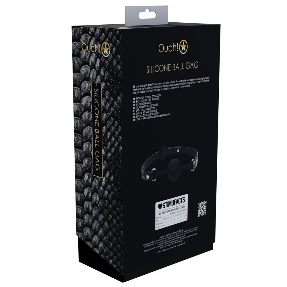 Buy OUCH! Florence Collection - Silicone Ball Gag - Black Breathable Mouth Restraint – Naughtyhut NZ sex toys online. Discreet delivery & top brands.
