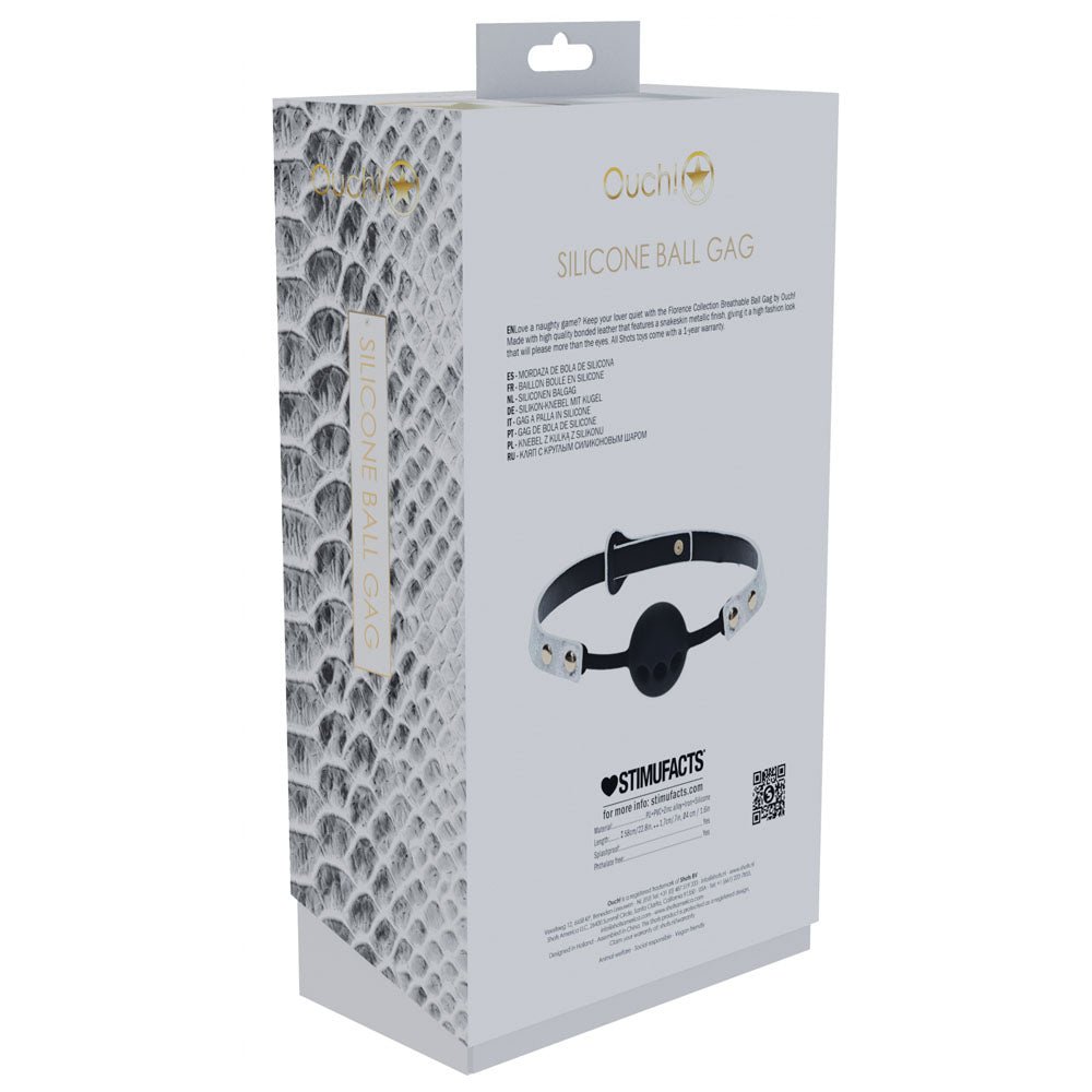 Buy OUCH! Florence Collection - Silicone Ball Gag - White Breathable Mouth Restraint – Naughtyhut NZ sex toys online. Discreet delivery & top brands.