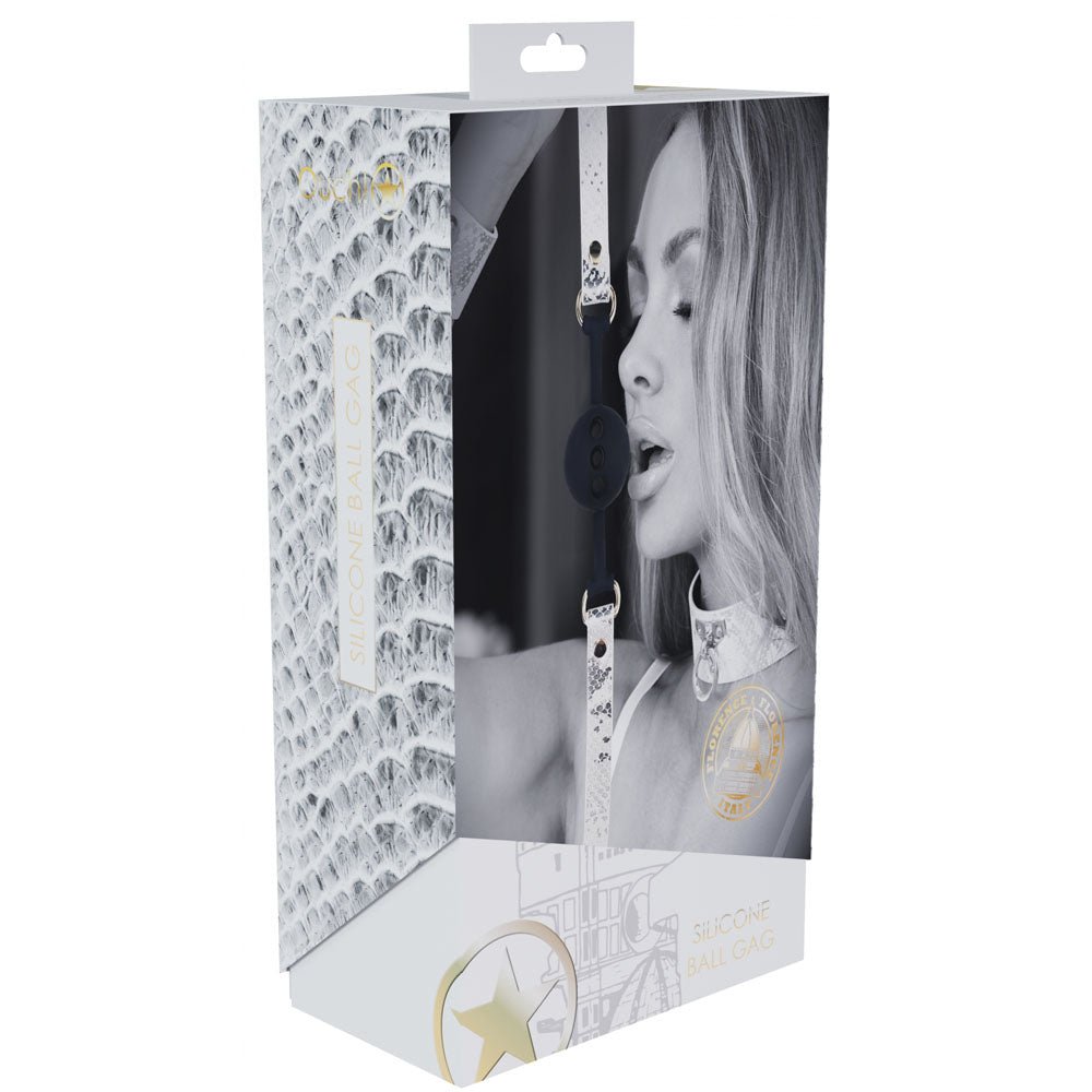 Buy OUCH! Florence Collection - Silicone Ball Gag - White Breathable Mouth Restraint – Naughtyhut NZ sex toys online. Discreet delivery & top brands.