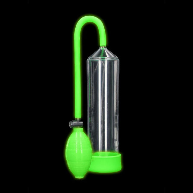 Buy OUCH! Glow In The Dark Classic Penis Pump - Clear/Green Penis Pump – Naughtyhut NZ sex toys online. Discreet delivery & top brands.