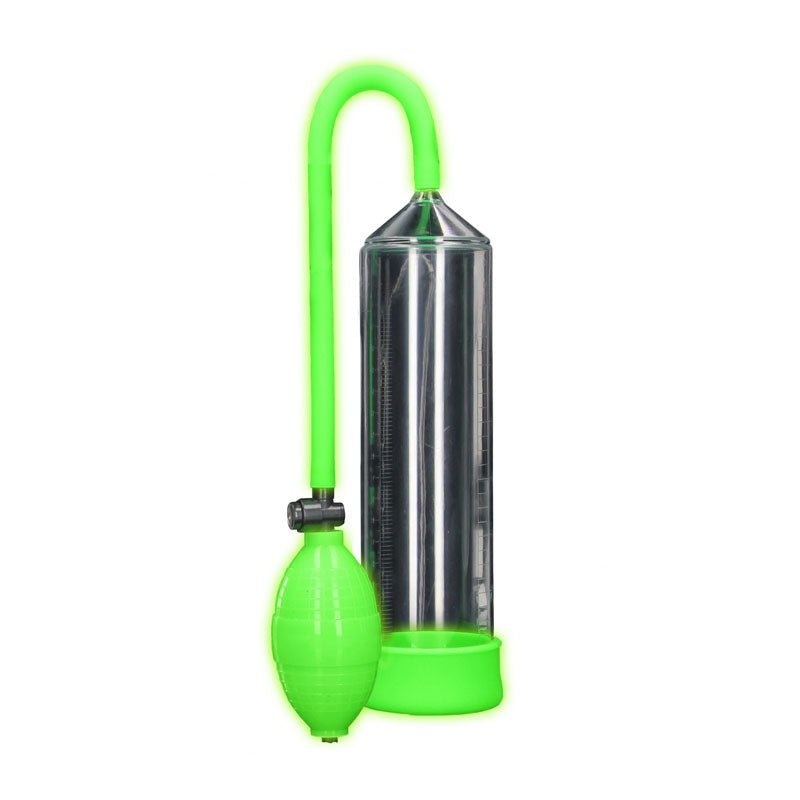 Buy OUCH! Glow In The Dark Classic Penis Pump - Clear/Green Penis Pump – Naughtyhut NZ sex toys online. Discreet delivery & top brands.