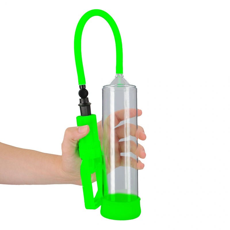 Buy OUCH! Glow In The Dark Comfort Beginner Pump - Clear/Glow Penis Pump – Naughtyhut NZ sex toys online. Discreet delivery & top brands.