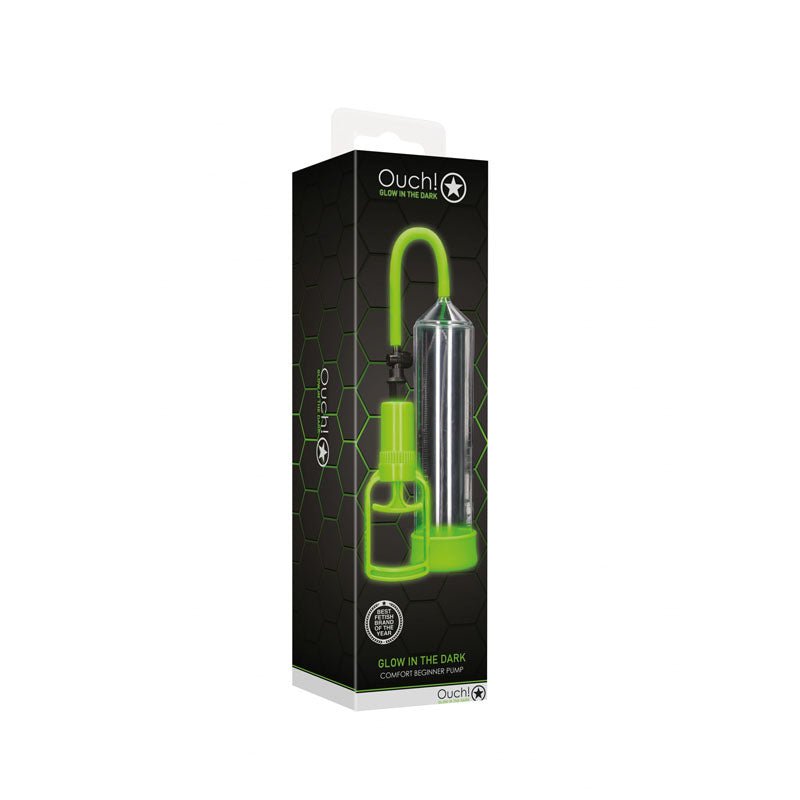 Buy OUCH! Glow In The Dark Comfort Beginner Pump - Clear/Glow Penis Pump – Naughtyhut NZ sex toys online. Discreet delivery & top brands.
