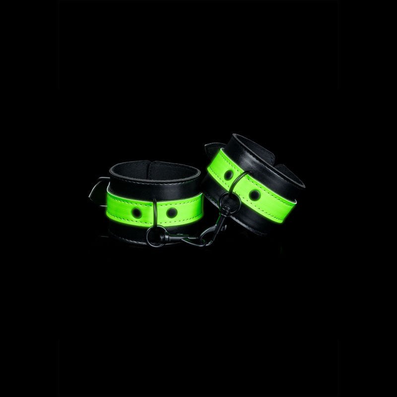 OUCH! Glow In The Dark Handcuffs - Black/Glow In Dark Restraints – Sex toys NZ by Naughtyhut. Discreet delivery nationwide.