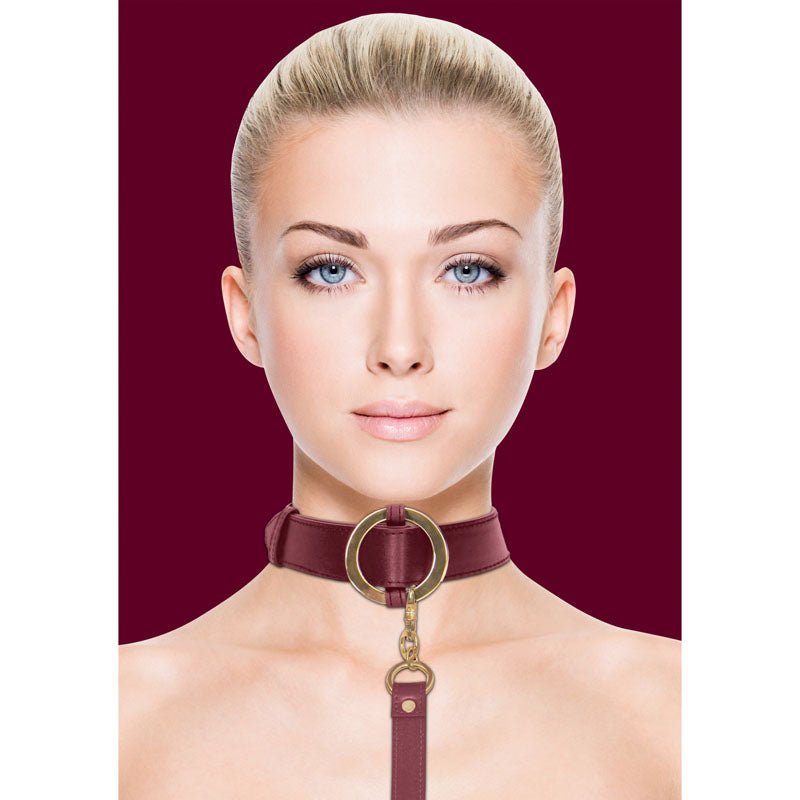 OUCH! Halo - Collar With Leash - Burgundy Restraint – Sex toys NZ by Naughtyhut. Discreet delivery nationwide.
