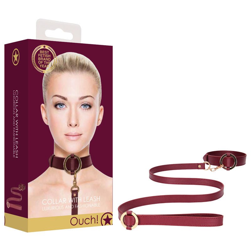 OUCH! Halo - Collar With Leash - Burgundy Restraint – Sex toys NZ by Naughtyhut. Discreet delivery nationwide.