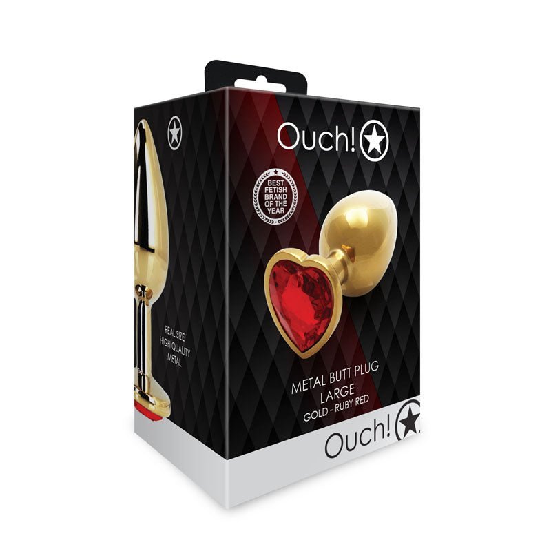 OUCH! Heart Gem Gold Butt Plug - Large - Gold 9.3 cm Large Butt Plug with Heart Gem Base – Sex toys NZ by Naughtyhut. Discreet delivery nationwide.