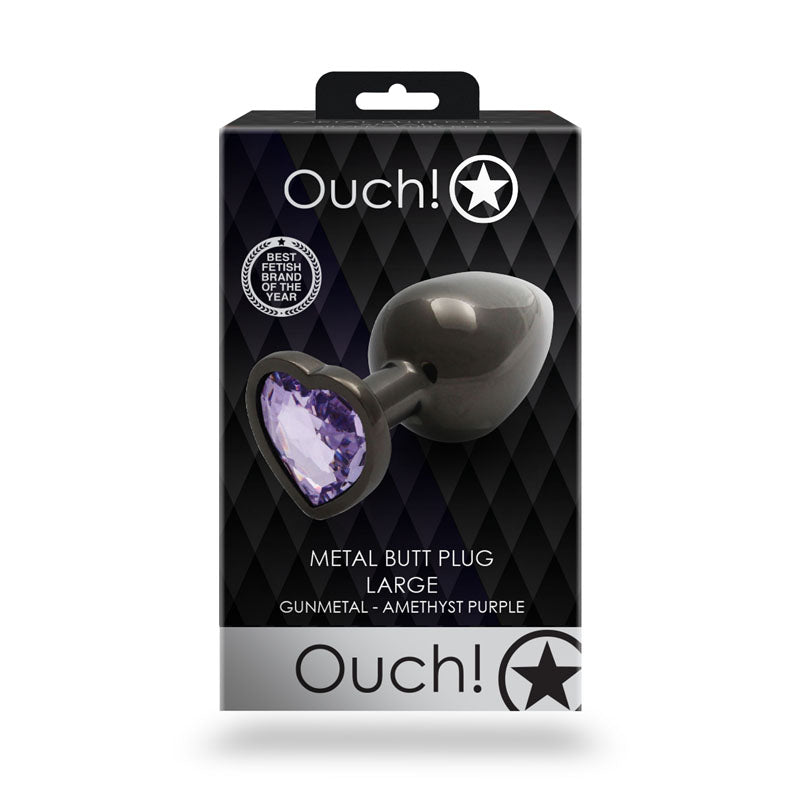 OUCH! Heart Gem Gunmetal Butt Plug - Large - Gunmetal 9.3 cm Large Butt Plug with Heart Gem Base – Sex toys NZ by Naughtyhut. Discreet delivery nationwide.