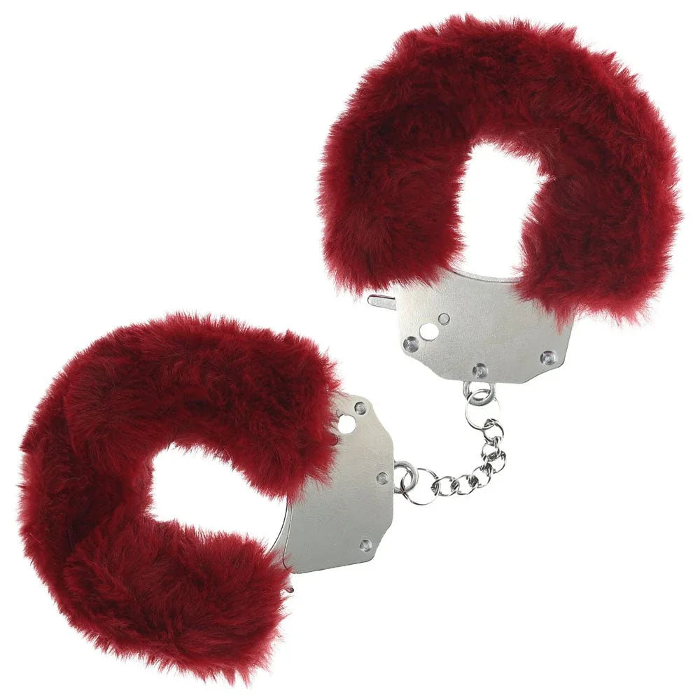 OUCH! Heavy - Duty Fluffy Cuffs - Burgundy - Burgundy Fluffy Restraints – Sex toys NZ by Naughtyhut. Discreet delivery nationwide.