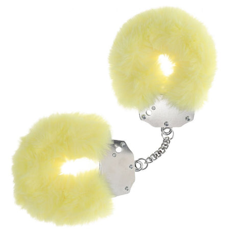 Buy OUCH! Heavy - Duty Fluffy Cuffs - Yellow - Yellow Fluffy Restraints – Naughtyhut NZ sex toys online. Discreet delivery & top brands.