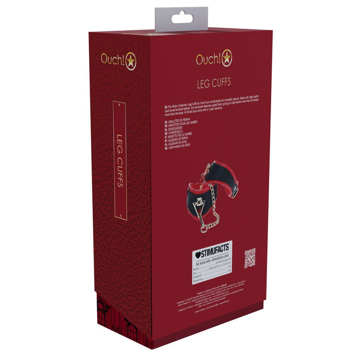 OUCH! Milan Collection - Leg Cuffs - Black/Red Restraints – Sex toys NZ by Naughtyhut. Discreet delivery nationwide.