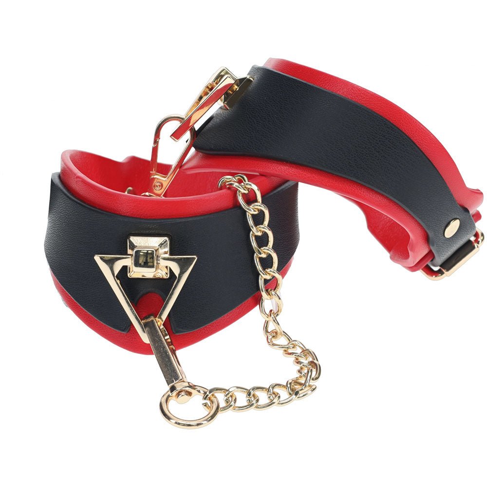 OUCH! Milan Collection - Leg Cuffs - Black/Red Restraints – Sex toys NZ by Naughtyhut. Discreet delivery nationwide.
